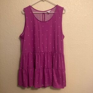 LULAROE Eliana Purple White Polka Dots Sleeveless Tiered Top Women's Size - L